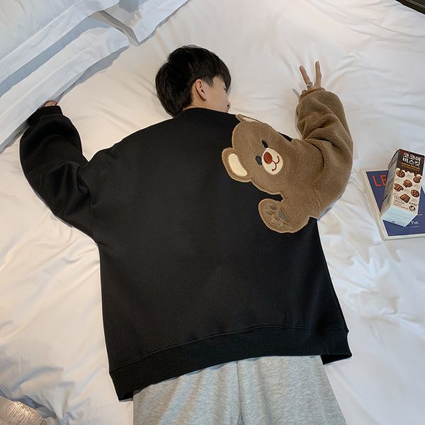 

Harajuku Men's Long-sleeve 2021 New Fashion Hoodie The-neck Sheep's Wool Embroidered Sweatshirt 8i4e, Black