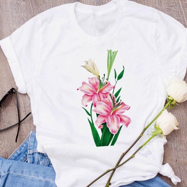 

women graphic kawaii streetwear 90s floral flower plant clothes lady tees print clothing female t shirt womens t-shirt, White