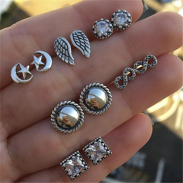 

26 style flowers star moon angel wings geometry heart stud earrings set 2019 rhinestone crystal earrings for women party gift wmtyrm, Golden