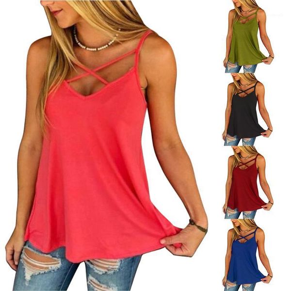

women's cross sling summer fashion wild cutout v-neck knitted camisole solid color1, White
