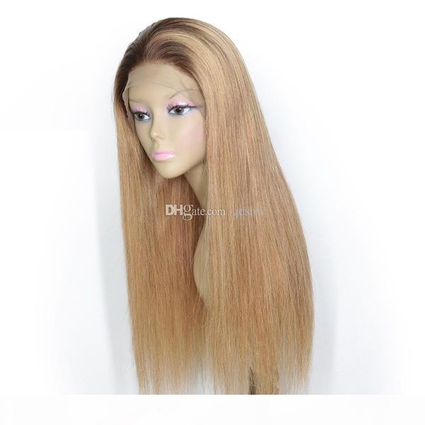 

кружева передний парик цвет 27 1b оммре темный корневой корневой девственницы revoy remy beluest prebuked blonde full кружевные парики для ч, Black;brown