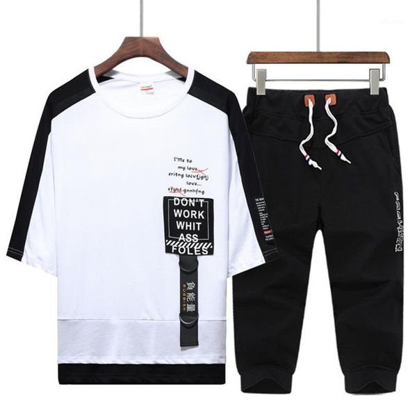 

rlyaeiz two pieces set men tracksuit 2020 summer casual letter printed t shirts + shorts sporting suits male sweat suit 4xl1, Gray