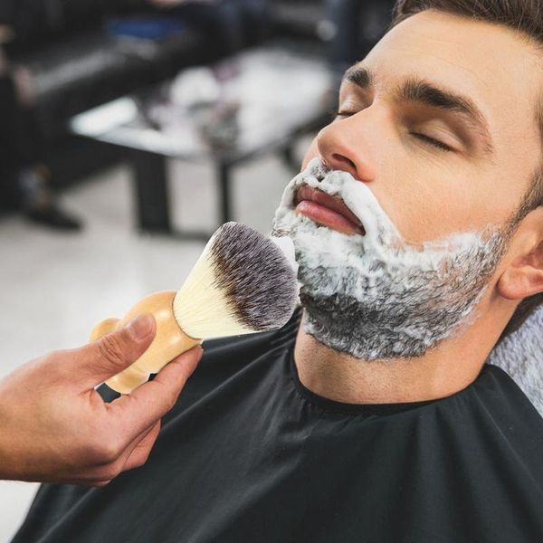 

hair removal beard brush wood handle men facial beard brush beard cleaner safe razor brush hair sqcste, Silver