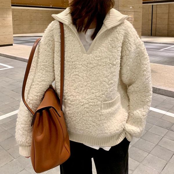 

women sweater alpaca wool loose sweater loose jacket winter wool pullover, White;black
