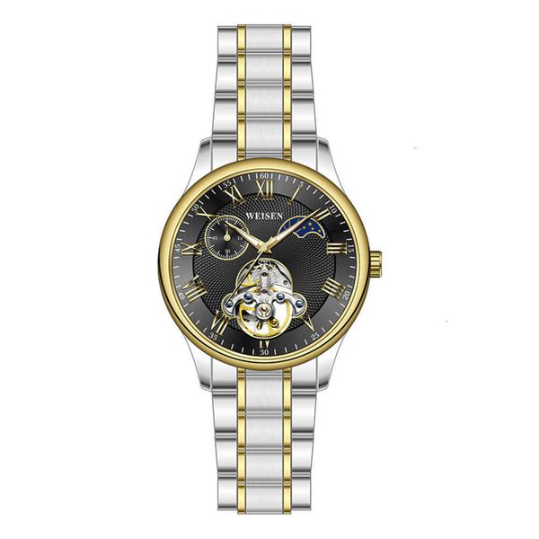 

shopping men's automatic mechanical watch tv tourbillon moon phase gold plated men's mechanical watch waterproof, Slivery;brown