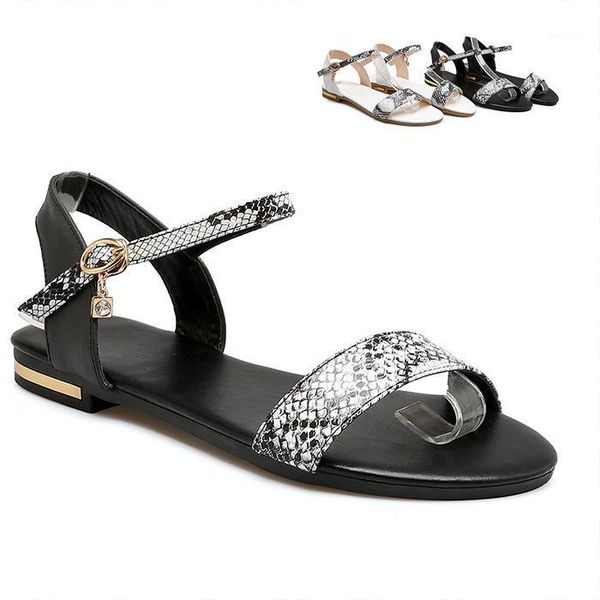 

2020 fashion serpentine flat shoes lady sandals genuine leather shoes buckle metal decoration summer casual sandals woman1, Black