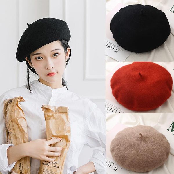 

new women winter hat beret female wool cotton blend cap 23 color new woman's hat caps black white gray pink boinas de mujer, Blue;gray