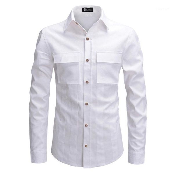 

men dress shirts long sleevesolid color 2 pockets front male clothing slim fit shirts1, White;black