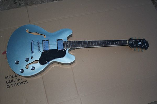 

flyoung es-339s double f hole semi hollow electric guitar metal blue body can be customized as required