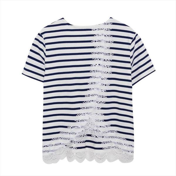 

2020 summer womens t shirt back split lace stitching ladies short sleeved tee striped solid color female vacation t shirts, White