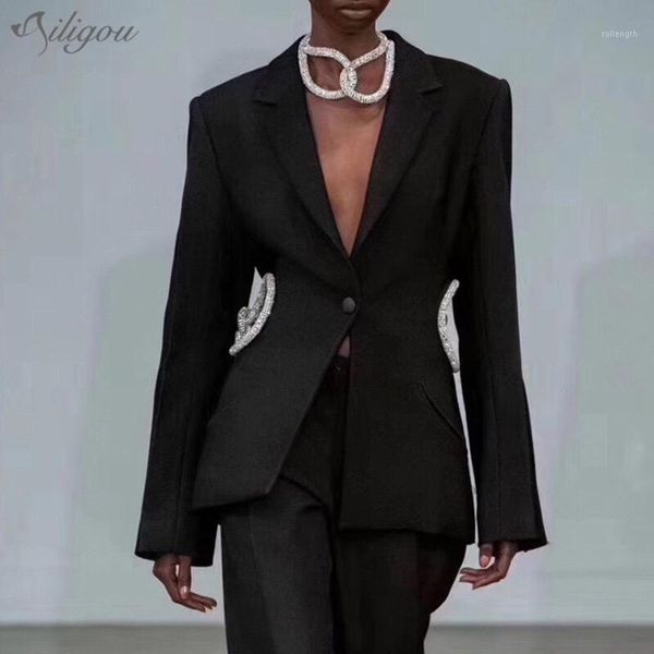 

ailigou suit 2020 new fashion design hollow solid color slim light texture halter coat1, Black;brown