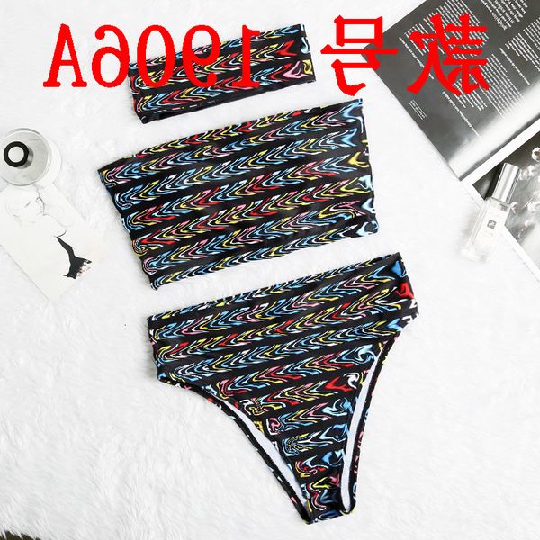 

new gathered split printed letter women's swimsuit bikini