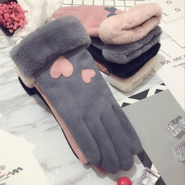 

cute and elegant winter gloves female winter warmth thickened double suede gloves student touch screen suede hot, Blue;gray