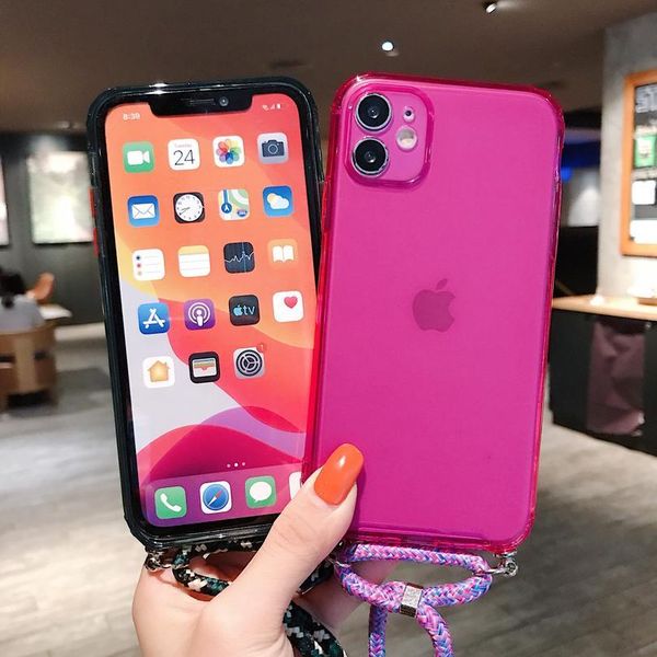 

lanyard chain phone case for iphone 11pro 7 8 6 6s plus xr xs max x candy color ribbon lanyard chain jllhro