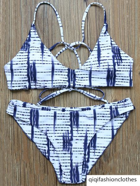

triangle bikini with dotted line pattern, White;black