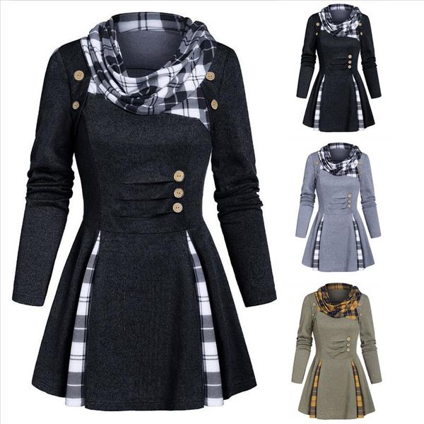 

blusas mujer de moda plus size women shirts asymmetric neck long sleeve blusa feminina loose pliad button pachwork blouse, White