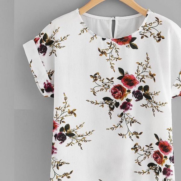 

summer fashion floral print blouse pullover ladies o neck tee female womens short sleeve shirt blusas femininas clothing, White