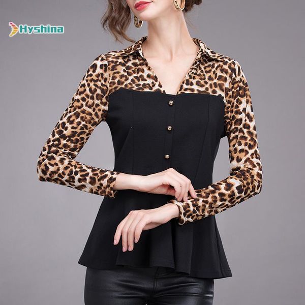 

leopard stitching knitted elastic bottoming shirt large size women's top, White