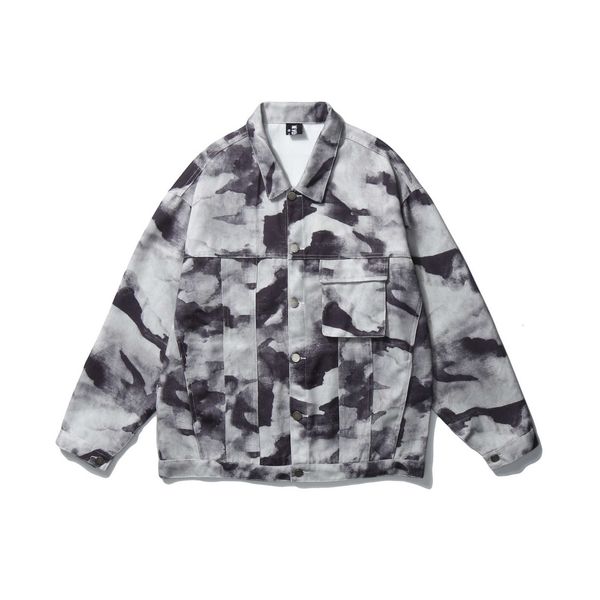 

autumn 2020 new street hip hop trend haze men's tooling camouflage tie dyed jacket, Black;brown