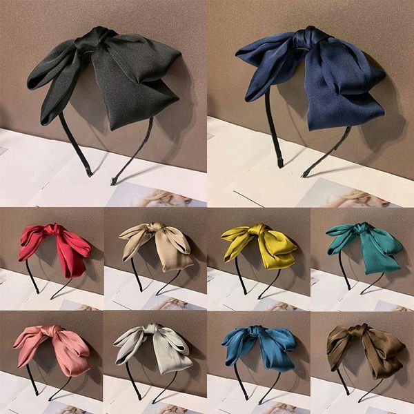 

korean sweet big bowknot women headband head hoop solid color satin hairband turban middle knotted hair hoop hair accessories q bbyrwk