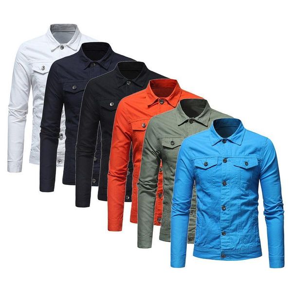 

brand fashion men slim jeans jackets men's casual denim jacket turn-down collar single breasted solid jeans jackets, Black;brown
