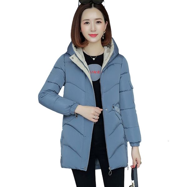 

2021 new korean style cotton down middle length woman's new thick fashion women's jacket plus size with hoodie parker overcome, Black
