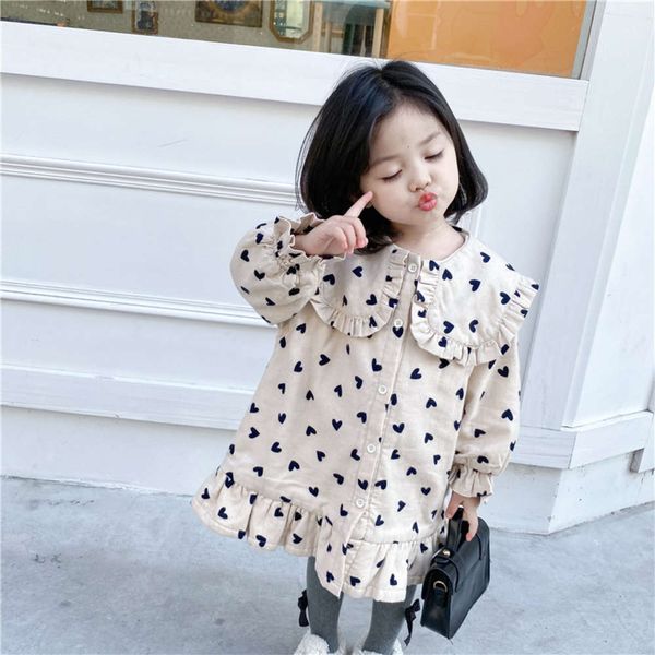 

korean love printed plush drs girls' 2020 winter new children's lapel skirt, Red;yellow