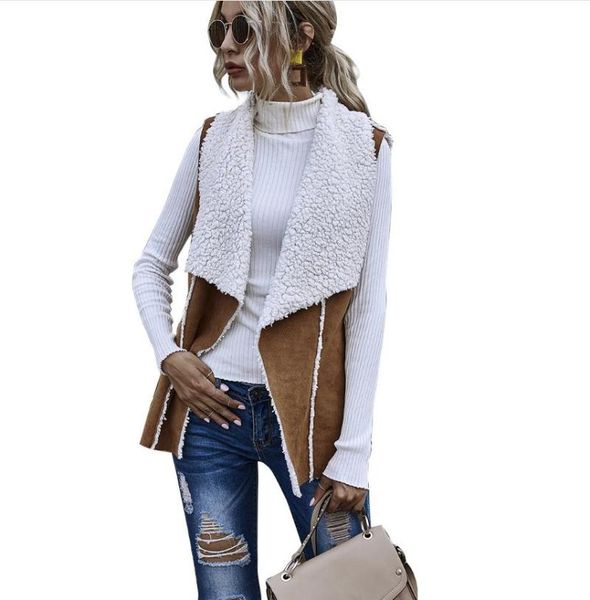 

women's vests sleeveless simple positive and negative two-wear large lapel jacket suede vest women autumn / winter 2021 products, Black;white