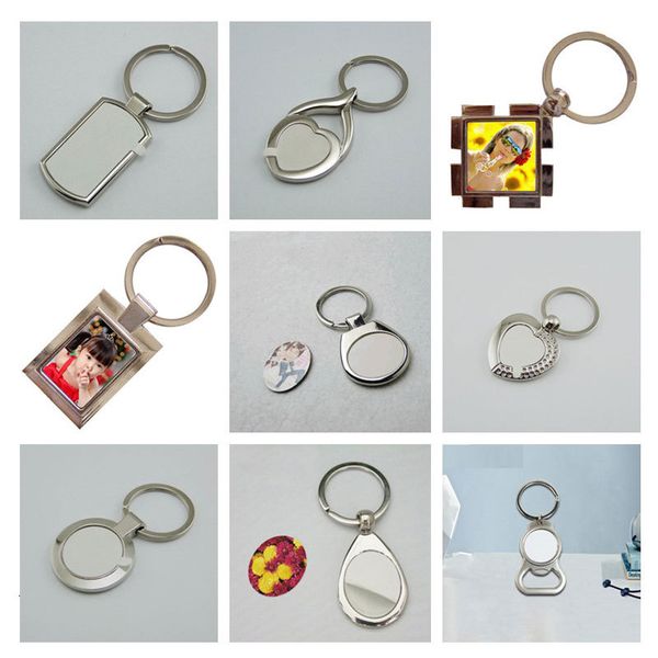 

rectangular sublimation metal chain key round chains heart transfer printing blank diy custom consumables mix 21styles 1, Silver