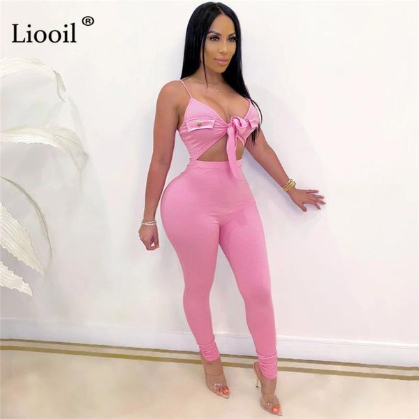 

women's jumpsuits & rompers liooil tight ribbed jumpsuit 2021 sleeveless v neck drawstring bodycon party club womens black overalls, Black;white
