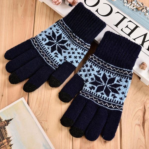 

five fingers gloves women' cashmere knitted winter female autumn warm thick touch screen skiing mittens, Blue;gray