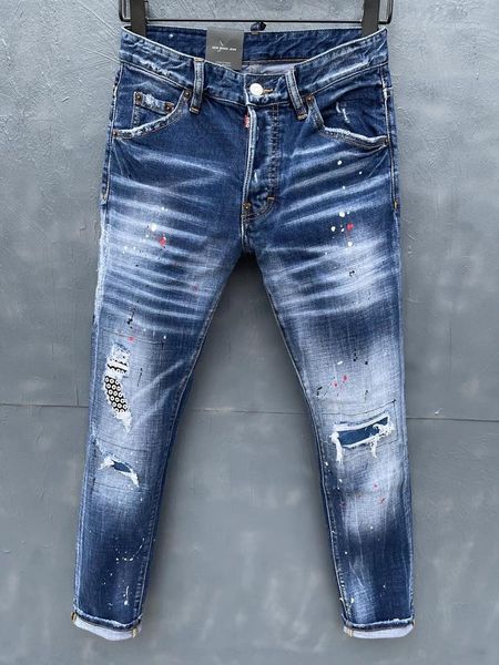 Männer Jeans Marke Italien Herren Slim Stretch Denim Hosen Knopf Blau Loch Bleistift Hosen Für Männer 039