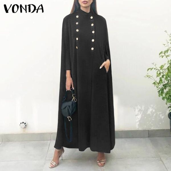 

women's jackets autumn winter long cape coats women sleeveless casual button up medieval cloaks dress outerwear plus size, Black;brown