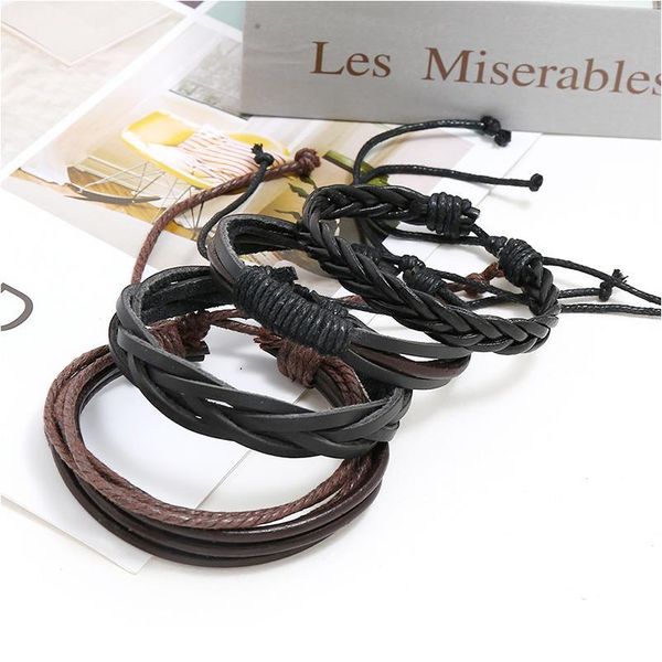 

multilayer braided leather bracelet diy four-piece combination leather bracelet multilayer jllqrn