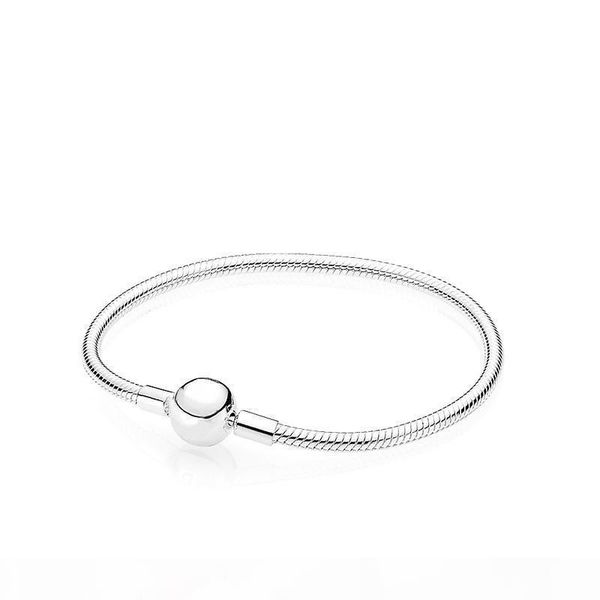 

k 925 sterling silver smooth 3mm snake chain european beads fits pandora bracelet bangle chain jewelry with logo gift for men women, Golden;silver