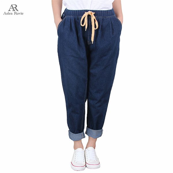 

jeans woman plus size harem pants high elastic waist softener loose lady denim pants 5xl 6xl 7xl, Blue