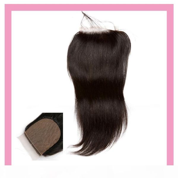 

indian virgin hair silk base 4x4 lace closure straight 10-24inch soft straight 4 by 4 closure with baby hair closures silk base, Black;brown