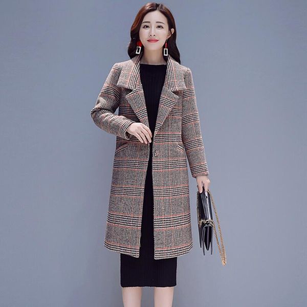 

new woman's coat long 2020 autumn plaid wool jacket women's jackets, Black