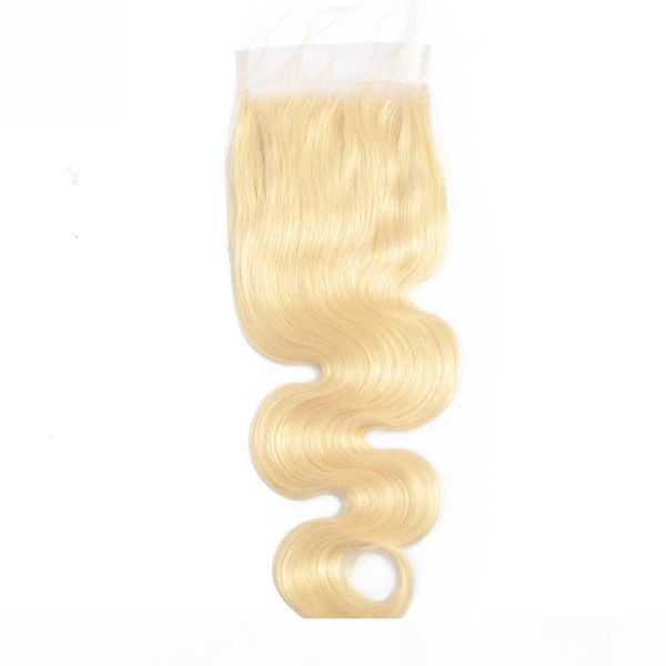 

peruvian unprocessed human hair 4x4 lace closrue mink 613 blonde color body wave 4*4 closure 613# baby hair, Black;brown