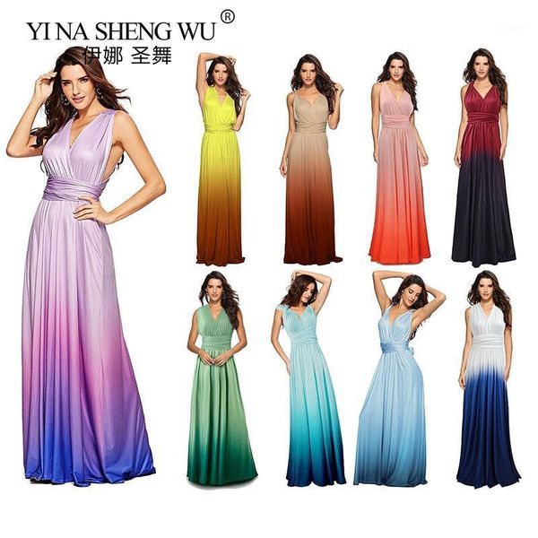 

long gradient color milk silk dress cross backless floor-length dance dress v-neck bandage dresses wedding party new1, Black;gray