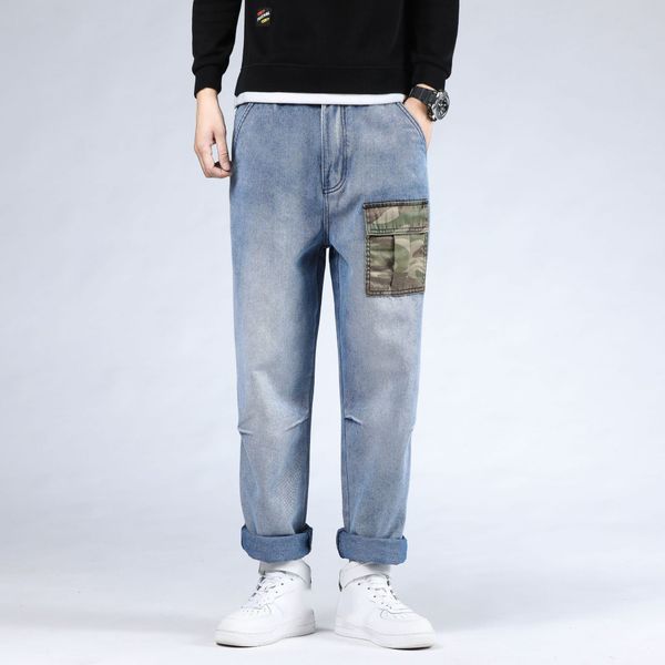 

blue punk cargo brem skateboard new 2020 casual hip hop denim pants baggy plus size 30-46 with multiple pockets 5cbw