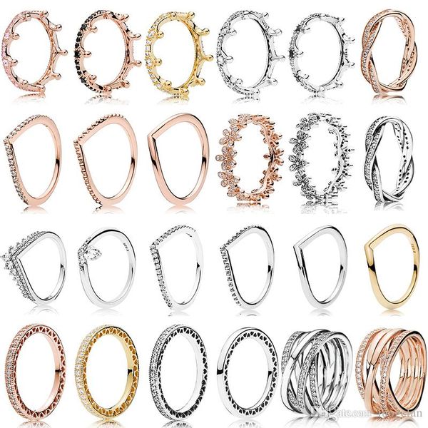 

spring ring 925 sterling silver rose gold pink enchanted crown rings original fashion diy charms jewelry for women making