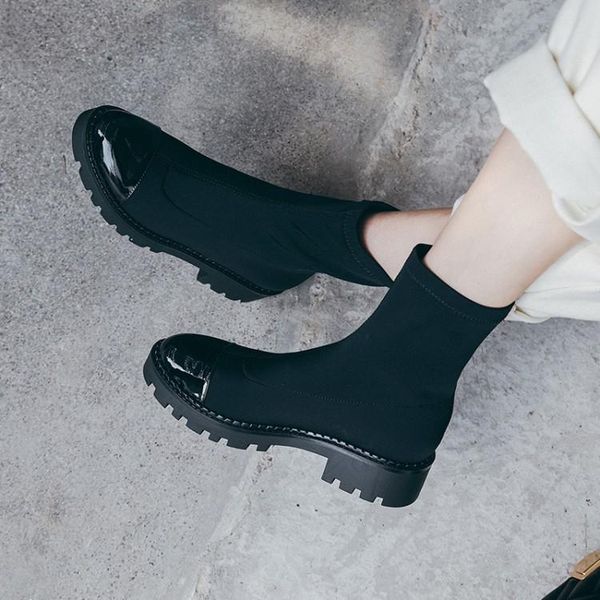 

fashion women's boots round toe elastic ankle boots platform shoes woman female socks 2020 autumn new, Black
