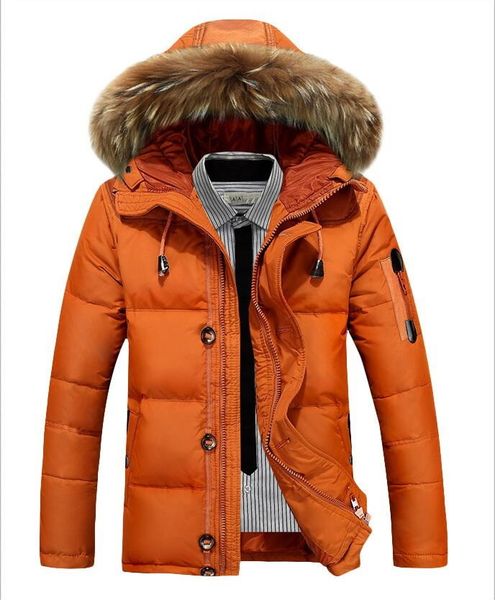 

battlefield winter keep 90% white duck solid color warm coat casual men's down jacket with real fur, Black