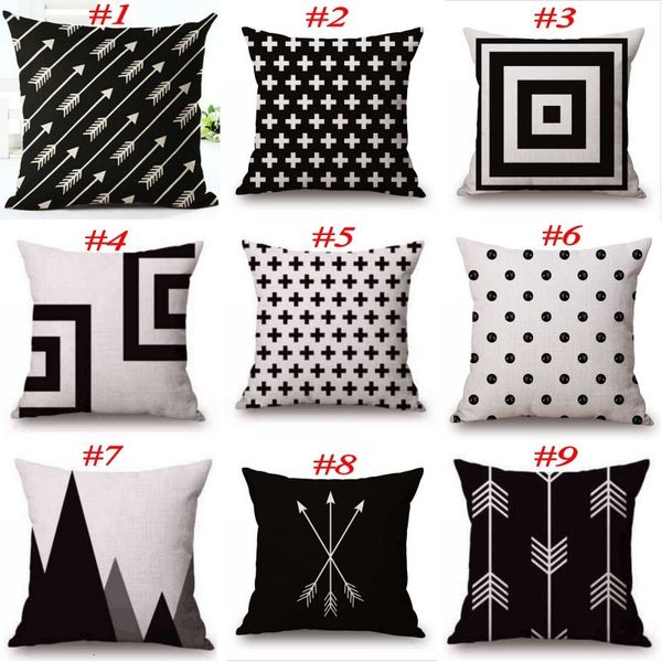 

black and white pattern pillowcase cotton linen case printed geometry euro pillow covers 18x18 inches 22 colors