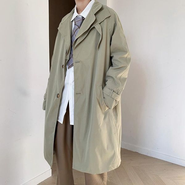

men's trench coats korean plus size coat men casual solid spring fashion loose streetwear chaquetas hombre clothing df50tc, Tan;black