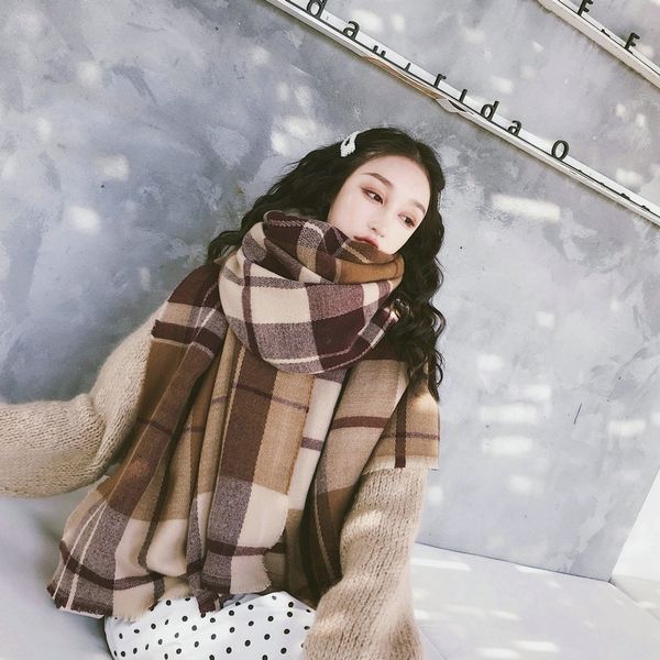 

new comfortable wild thick soft plaid big lady scarf warm couple temperament long fresh simple scarf knit shawl y200104, Blue;gray