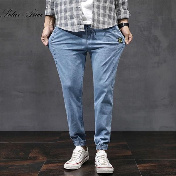 

men's jeans 2021 four seasons mid-waist harem retro casual loose all-match elastic leggings, Blue