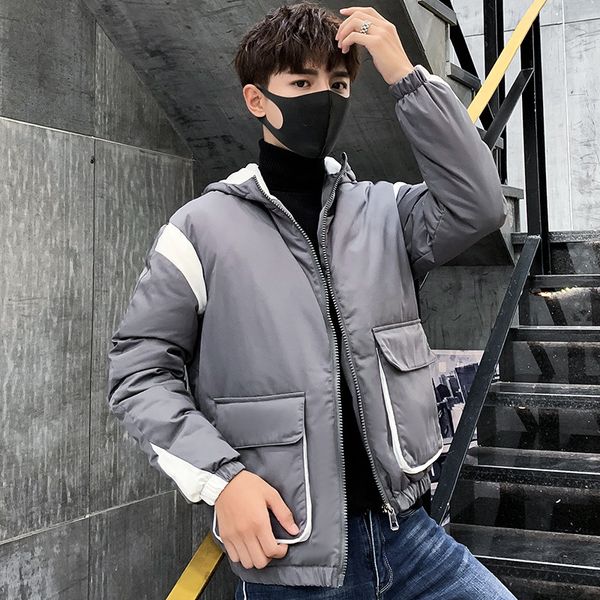 

straight down jacket men's short thickened korean winter coat fashion, Black
