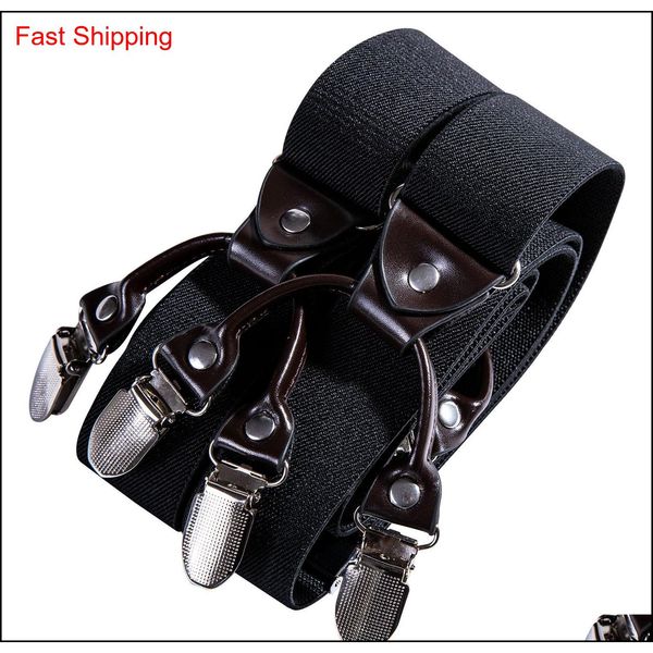 

hi-tie 3.5*125cm fashion suspenders genuine leather 6 clips brace male vintage casual wedding party trousers stra qyltwm bdehome, Silver
